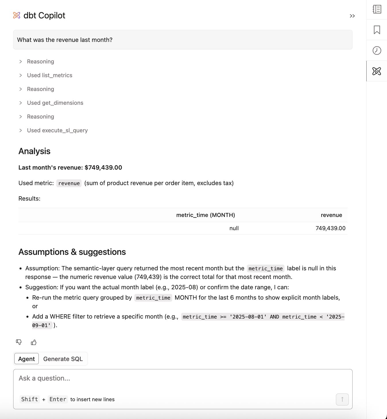 Using the Copilot agent in Insights